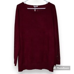 Vilci Milano womens size XL sweater dark rust pullover long sleeve rhinestones